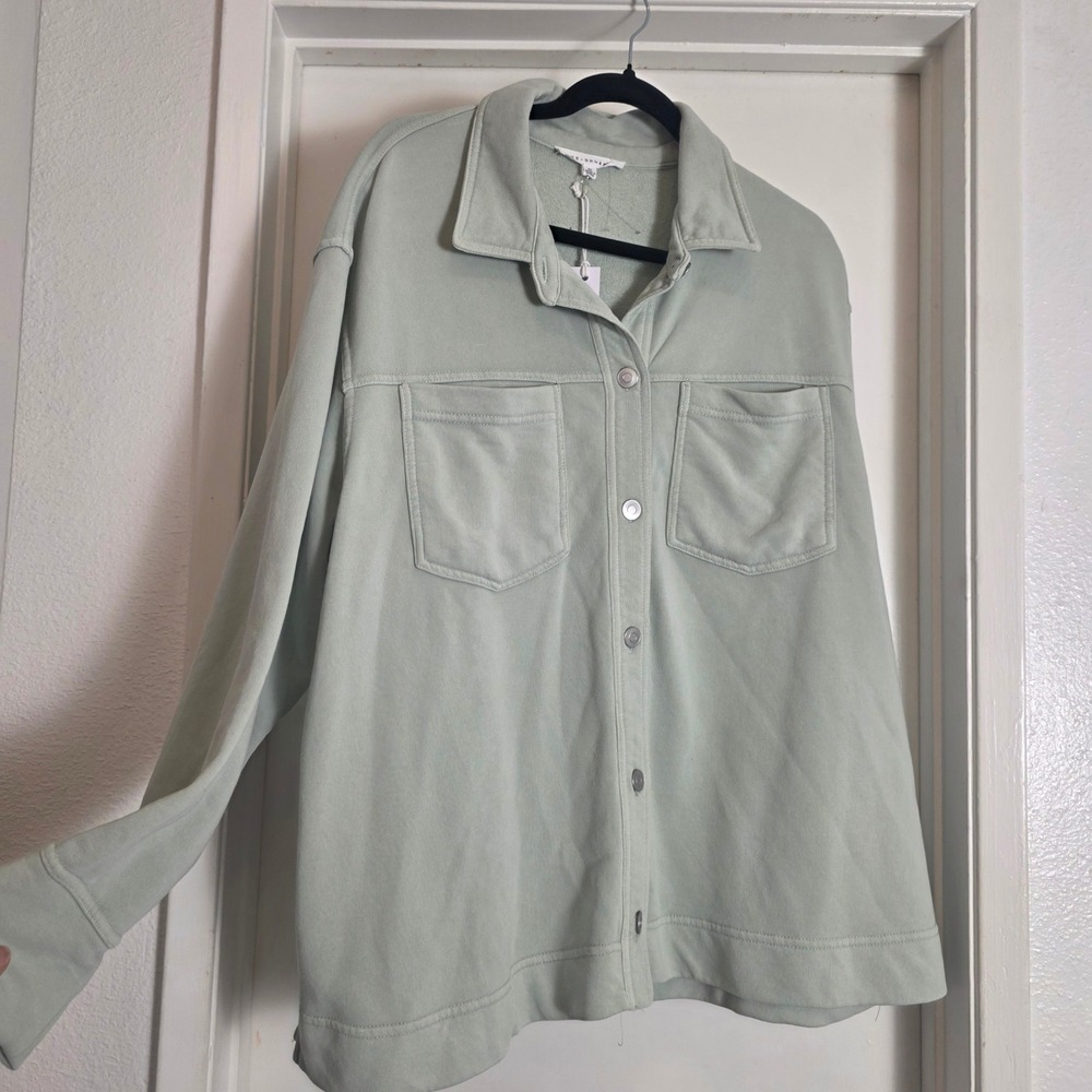 Womens Sage Green Button Dowh Shacket Lagenlook Relax Comfort Cabin Granola 2X